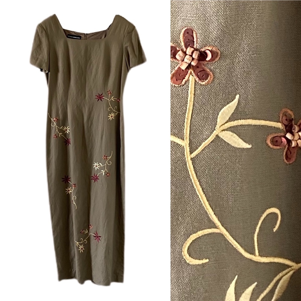 DONNA MORGAN Maxi Dress Linen Blend Olive Sz 8